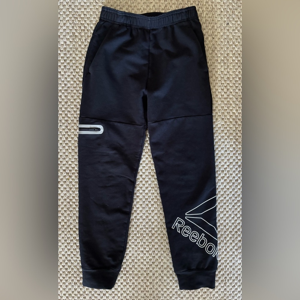 Reebok Kids Black Joggers with Logo(Size 8)